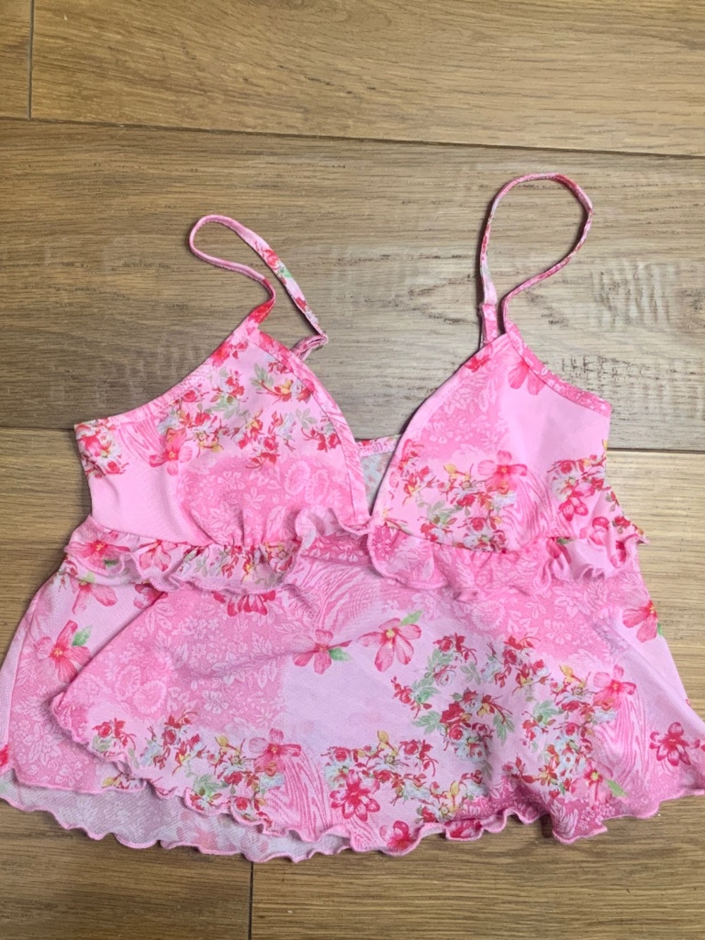 NWOT SHEIN Pink Camisole Top With Ruffles and Adjustable Straps